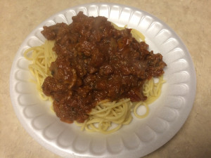 Spaghetti on paper plate